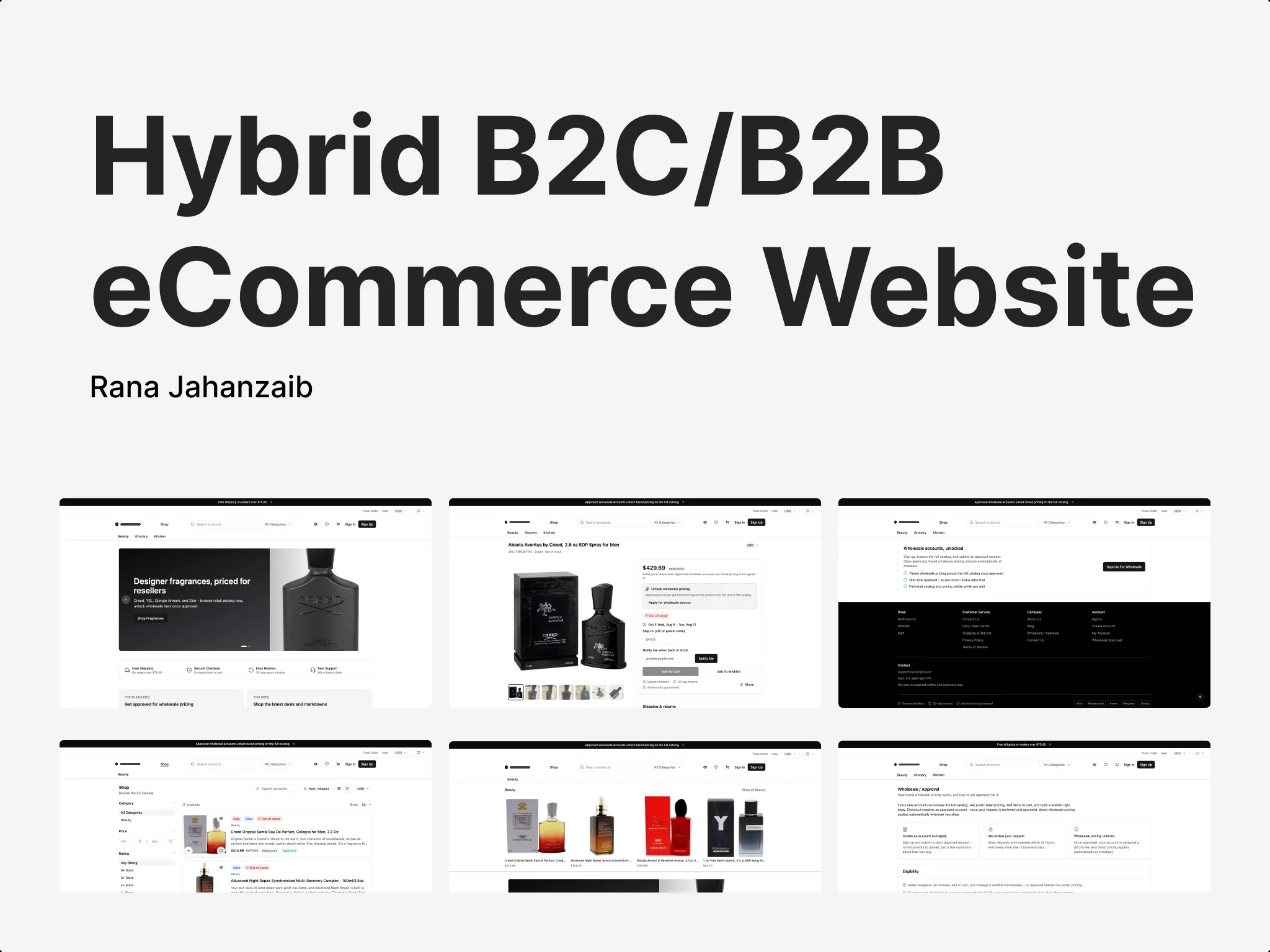 Storefront, product detail, catalog and wholesale approval screens from the commerce platform